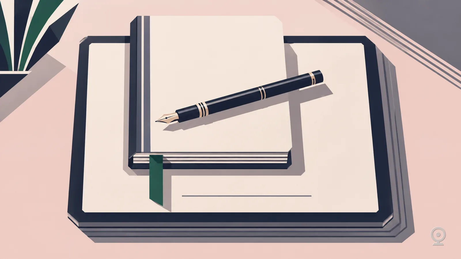 Art Deco illustration of a closed journal on a signing tablet with a pen