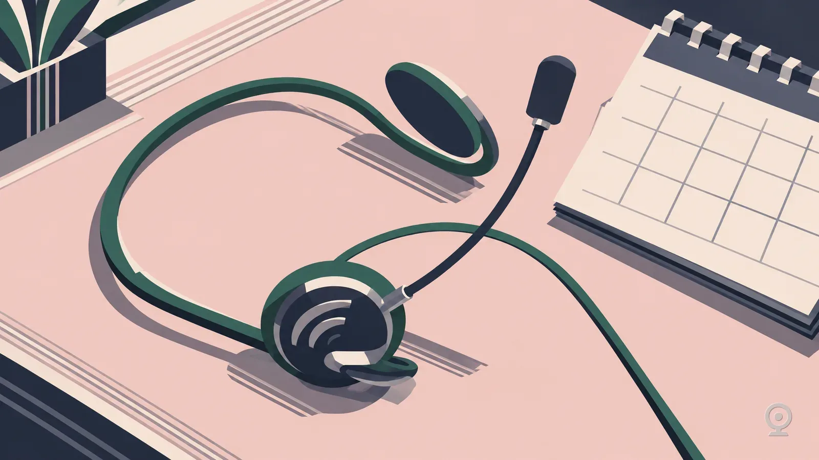 Art Deco illustration of a headset beside a blank calendar