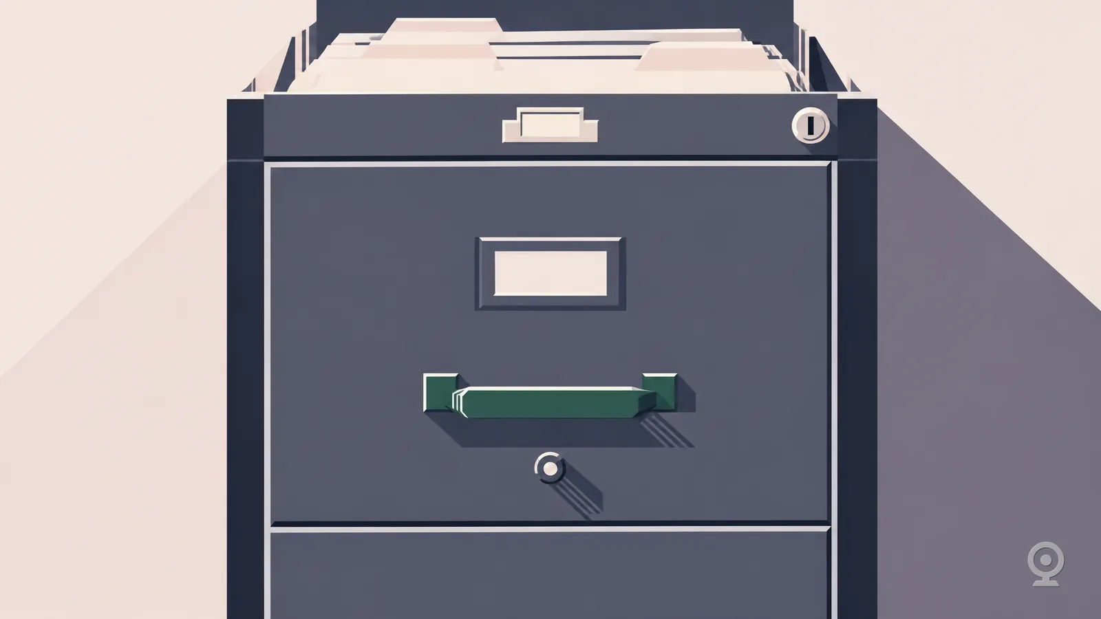 Art Deco illustration of a filing drawer with a row of blank tabs
